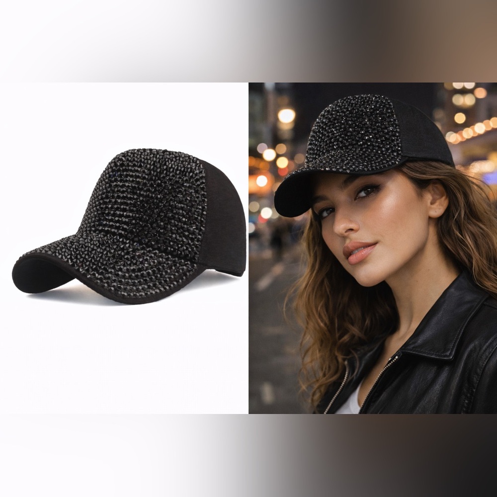 💎 NWOT Black Rhinestone Crystal Baseball Cap Adjustable Hat